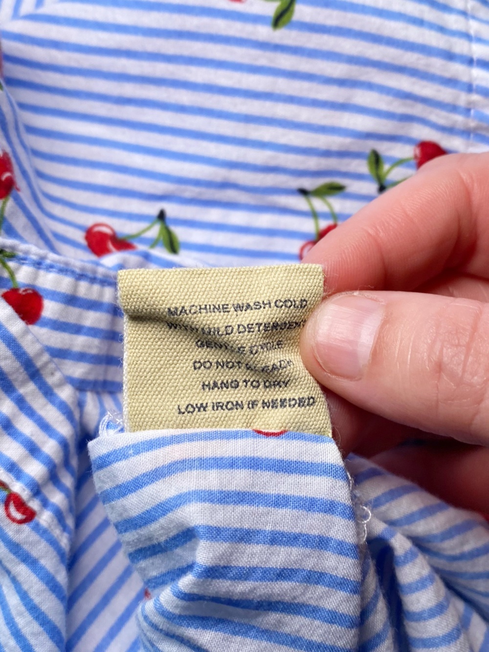Love Notes Blue White Striped Cherry Print Button-Down Shirt Size M - Picture 10 of 15